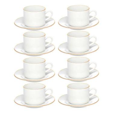 Imagem de Jogo 8 Xícara de Chá Porcelana Borda Dourada com Pires Café Royal Prem