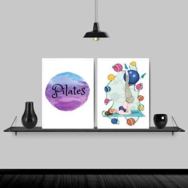 Imagem de Kit 2 Quadros Decorativos Pilates Bolas 33X24 Moldura Branca - Quadros