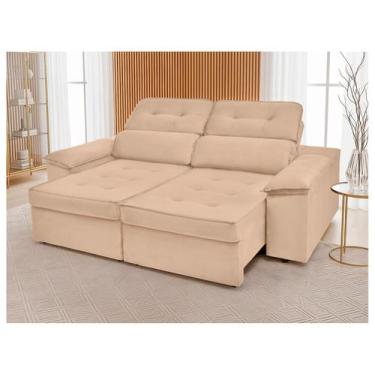 Imagem de Sofá 3 Lugares Retrátil Reclinável Veludo Kratos SMP, Bege, 3