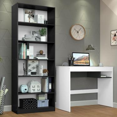 Imagem de Escrivaninha Rubi e Estante Livreiro 6908 Branco Preto