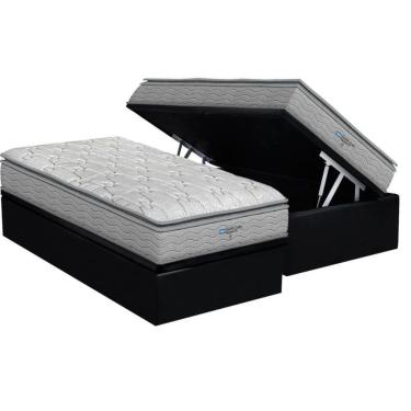 Imagem de Cama Box Baú Solteiro: Colchão Anatômico Probel D45 Guarda Costas Próextreme Plus + Base Crc Suede Black (88x188)