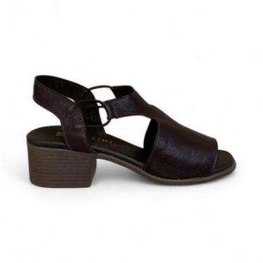 Imagem de Sandália Feminina em Couro Pelica Salto Médio 435005 Café 39-Feminino