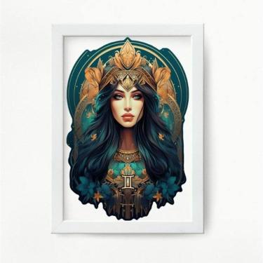 Imagem de Quadro decorativo signo gêmeos 45x34cm - Madeira branca