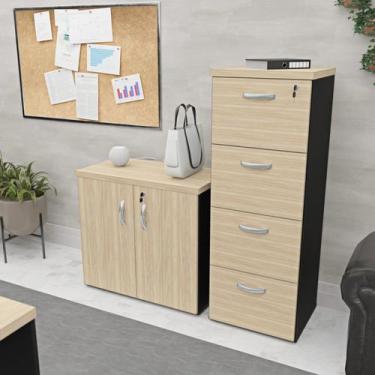 Imagem de Conjunto Escritório Armário Baixo e Arquivo 4 Gavetas com Chave MDP Ne