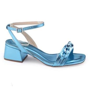 Imagem de Sandália Bebecê T5219 baixo geométrico azul metalizada tira-Feminino