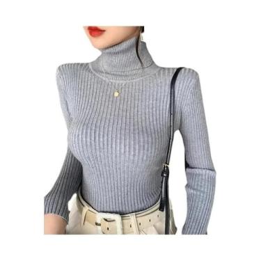 Imagem de Suéter Feminino De Tricô Gola Alta Grosso Outono Inverno Casual Slim F