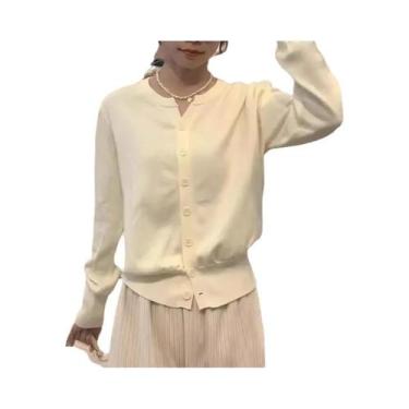 Imagem de Suéter Feminino De Cashmere Com Tricô Fino, Gola Redonda, Quente E Cas