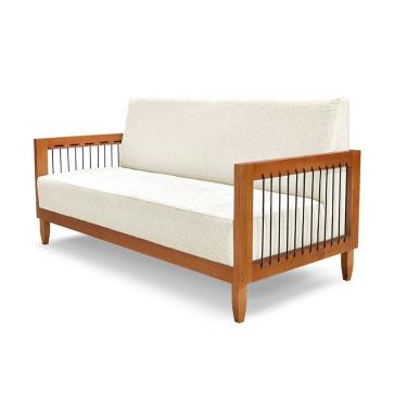 Imagem de Sofá Namoradeira 2 Lugares Base de Madeira Daia Linho Rústico Natural - Loja Sheep