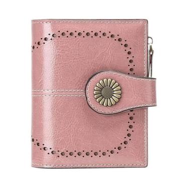 Imagem de Carteira Feminina De Couro Genuíno Com RFID, Porta-Cartões, Zíper E Po