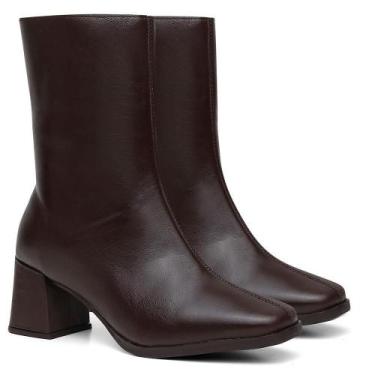 Imagem de Bota Feminina Couro Cano Médio Salto Grosso Bico Quadrado - Valentina 