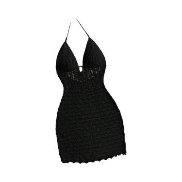 Imagem de Vestido De Malha Com Decote Em V Vazado, Contas De Madeira, Ajuste Fin