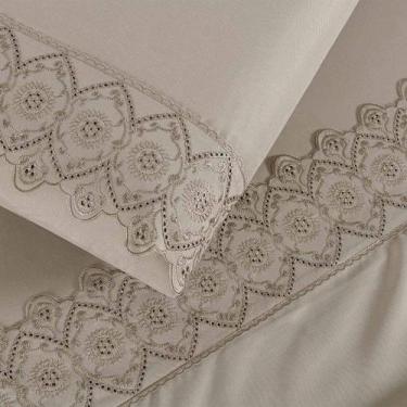 Imagem de Lençol Casal Queen Box Micropercal 200 Fios Bordado Nobless 4 Peças - 