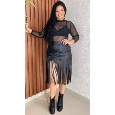 Imagem de Saia Courino Com Franja Fecho Ziper Crisconf Cor:;Tamanho:M-Feminino