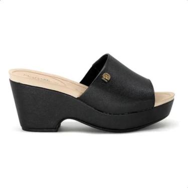 Imagem de Tamanco Modare Ultraconforto Salto Grosso Plataforma Anabela, Preto, 3