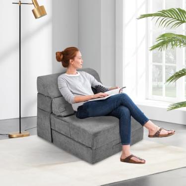Imagem de INRLKIT Sofá-cama conversível, sofá dobrável de veludo cotelê dobrável futon, sofá-cama, sofá desossado, confortável para sala de estar, quarto, cinza