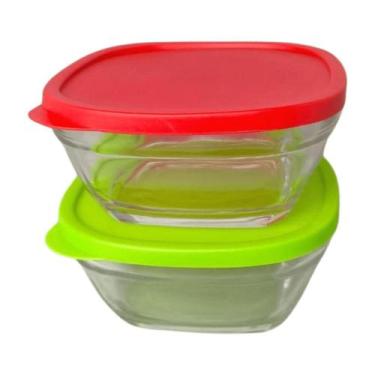 Imagem de Jogo Pote De Vidro Quadrado 360ml 2 Peças Tampa De Plástico - Em Casa 