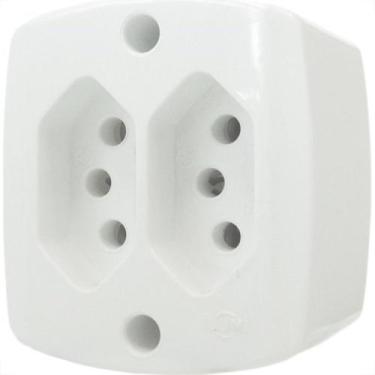 Imagem de Tomada Externa Ilumi 2 Polos +Terra Dupla 20A Branca 16519Pct - Kit C/