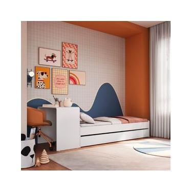 Imagem de Cama Infanto Juvenil com Escrivaninha e Cama Auxiliar Solteiro Branco Completa Móveis