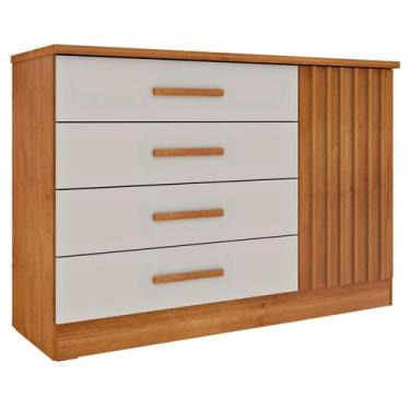 Imagem de Cômoda Barcelona Ripado 4 Gavetas 1 Porta Tcil Cor Cinamomo Off White,