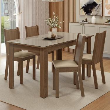 Imagem de Conjunto Sala de Jantar Avelã Mesa Tampo de Vidro 4 Cadeiras Rustic/Crema/Sintético Bege Madesa