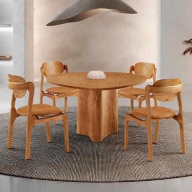 Imagem de Conjunto Mesa de Jantar Helena Tampo Organico Laminado 4 Cadeiras Celeste Star Caramelo / Imbuia Natural