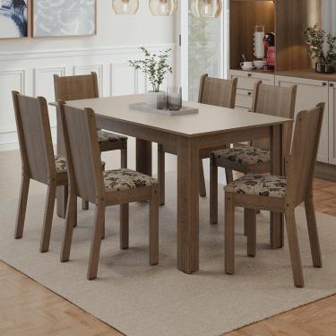 Imagem de Conjunto Sala de Jantar Dolce Mesa Tampo de Madeira 6 Cadeiras Rustic/Crema/Bege Marrom Madesa