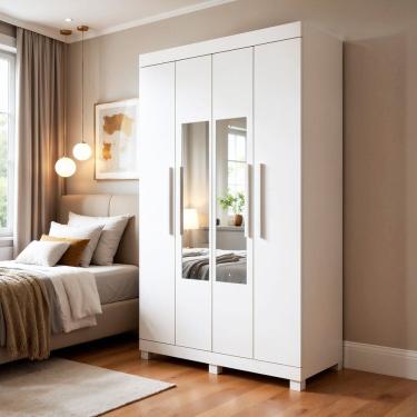 Imagem de Guarda-roupa Casal 4 Portas 2 Gavetas com Espelho 100% Mdf Jandaia Branco