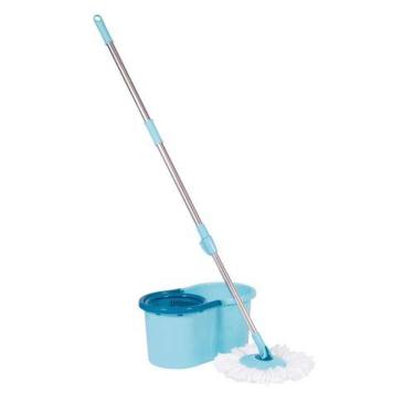 Imagem de Esfregão Mop com Balde Limpeza Prática com Balde 13 Litros Aço Inoxidável Cabo Articulado para Pisos Inox