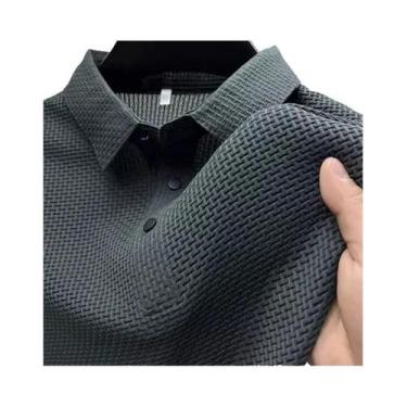 Imagem de Camiseta Polo Masculina De Verão Em Seda Gelada Vazada De Manga Curta,