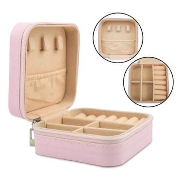 Imagem de Mini Porta Joias Organizador Divisórias Forrado Rosa Claro Arte Seduçã