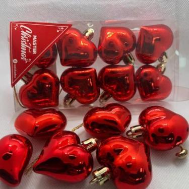 Imagem de KIT 16 Bolas de Natal em Forma de Coração Vermelho 4cm - Rio Master