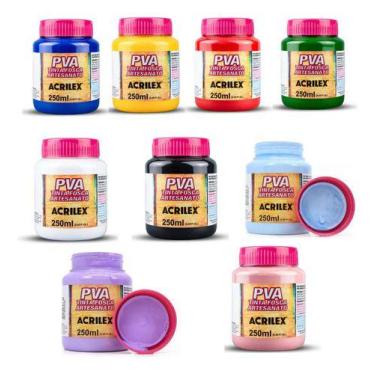 Imagem de Tinta Pva Acrilex 250ml Diversas Cores Artesanato Fosca Azul-turquesa