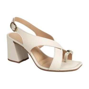 Imagem de Sandalia Salto Médio Grosso Tira Cruzada Feminino Dakota Creme 38, Cre