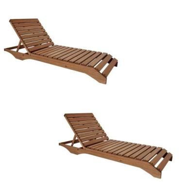 Imagem de Conjunto 2 Espreguiçadeiras para Jardim em Madeira Maciça Chaise Long 