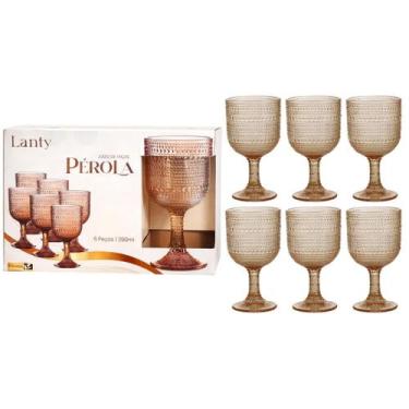 Imagem de Jogo de Taças Pérola Ambar 6 Peças 390ml Haste Mesa Posta Vidro Elegan