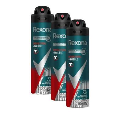 Imagem de Kit 3 Desodorante Rexona Antibacterial e Invisible Masculino Aerosol A