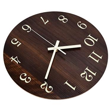Imagem de Relógio de parede de madeira, relógio analógico silencioso preciso, estilo retro, movimento de quartzo para escritório para casa