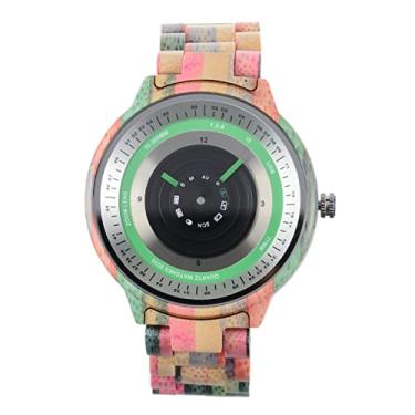 Imagem de Relógio masculino de madeira, relógios de pulso de quartzo, mostrador criativo com olhos de peixe, pulseira leve para presentes de dia dos namorados, cor