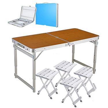 Imagem de Yajun Mesa de campismo, cadeira dobrável para móveis, mesas de turista, altura ajustável, serviço pesado, cozinha, festa, casa, marrom