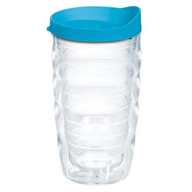 Imagem de Tervis Copo de viagem com tampa transparente e colorido, feito nos EUA, com parede dupla, mantém as bebidas frias e quentes, ondulado de 293 ml, tampa turquesa