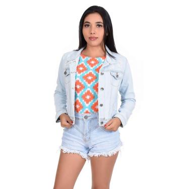 Imagem de Short Feminino Jeans Claro Cós Alto Recorte Em Bicos Delavê