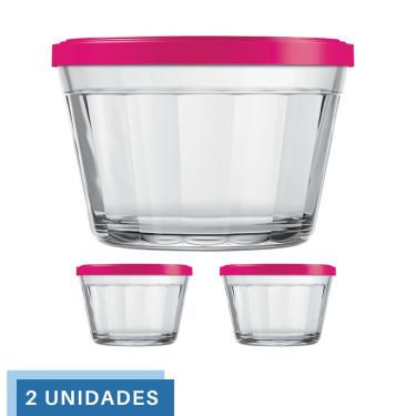 Imagem de 2 Tigela Vidro Americano Tampa Plastica Sortida 600ml Nadir