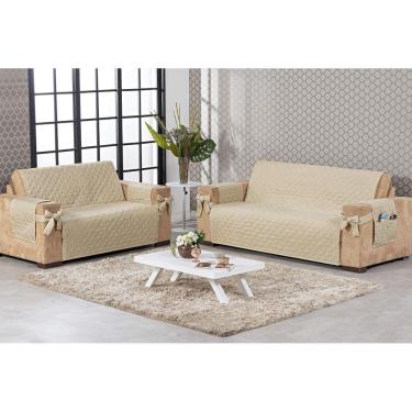 Imagem de Kit Protetor De Sofá 2 E 3 Lugares Bege Com Porta Controle