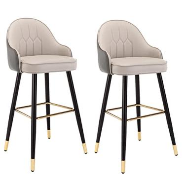 Imagem de Bancos de Barra Conjunto de 2, Cadeira de Bancos de Barra de 65cm de Couro PU 26 Altura, com Apoio de Pé de Cozinha Cadeiras, Moldura de Metal Preto, para Mesa de Café da Manhã, Café, Bar, Bares