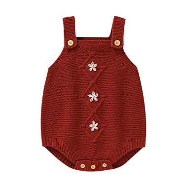 Imagem de Macaquinho de malha de algodão para bebês recém-nascidos sem mangas menino menina flor suéter roupas bebê 9 meses (vermelho, 0-3 meses)