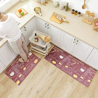 Imagem de youyoucool Tapete de cozinha, 2 peças, tapetes e tapetes de cozinha, tapete acolchoado antifadiga, conjunto de tapetes de cozinha antiderrapantes à prova d'água para cozinha, escritório, pia 40,6 x 61