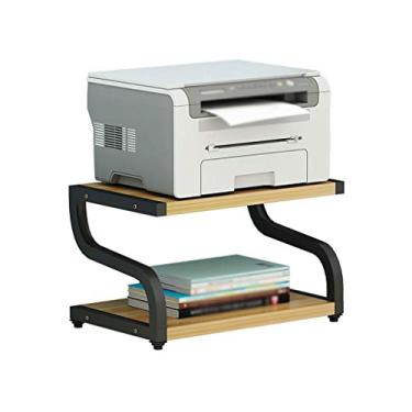 Imagem de Suporte de impressora multifuncional de mesa Suporte de impressora de 2 camadas de moldura de metal prateleira de armazenamento de mesa para impressora de casa de escritório rack de scanner de máquina de fax (preto) suporte de impressora para mesa (cor: bege)