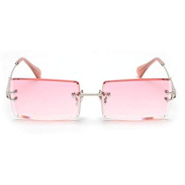 Imagem de mincl Óculos de sol femininos retangulares pequenos da moda, ultraleve, cor doce, sem aro, Prata e rosa, X