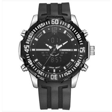 Imagem de Relógio masculino weide 6105 analógico e digital prata preto esportivo borracha inox casual