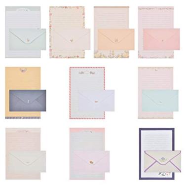 Imagem de TIMESET L Stationery Conjunto de papel e envelopes, 60 folhas de papel de escrita bonito e 30 envelopes adoráveis, 10 diferentes estampas de flora e fauna, impressão dupla face, tamanho A5
